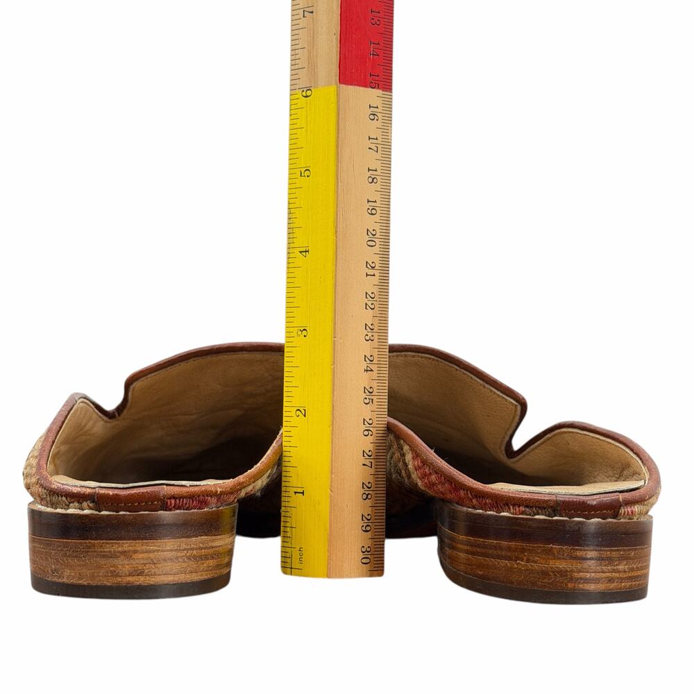 Mules Kilim Smoking Shoes Mule Women SZ 11 Tapestry Leather Wool Textile Brown - Picture 11 of 14